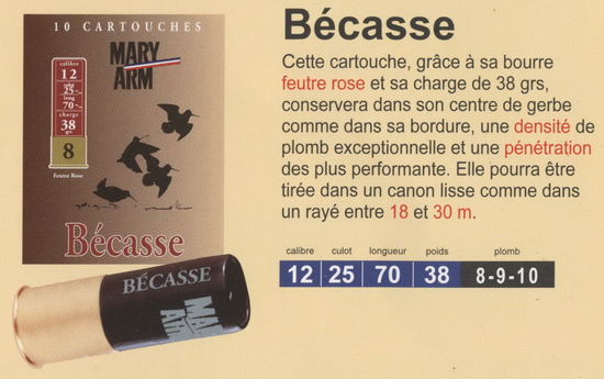 cartouches de chasse Mary Arm, bécasse cartouches de chasse Mary Arm, bécasse