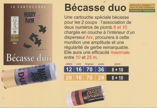 cartouches de chasse Mary Arm, Bécasse duo cartouches de chasse Mary Arm, Bécasse duo