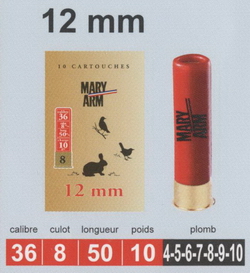 cartouches de chasse Mary Arm, calibre 36