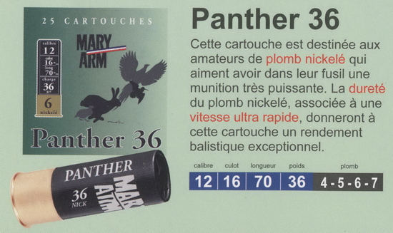 cartouches de chasse Mary Arm, Panther 36