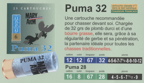 cartouches de chasse Mary Arm, Puma 32