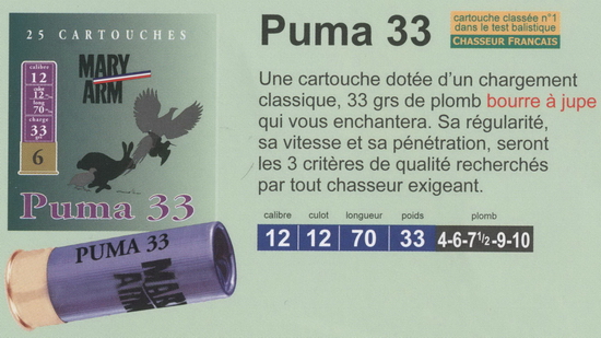 cartouches de chasse Mary Arm, Puma 33
